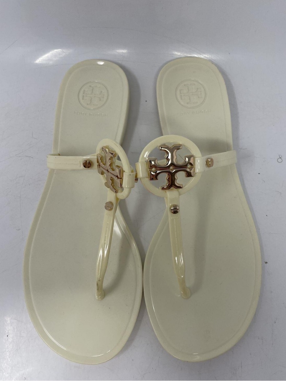 Women’s Tory Burch Mini Miller Ivory Jelly Thong Flat Sandals Size 6M